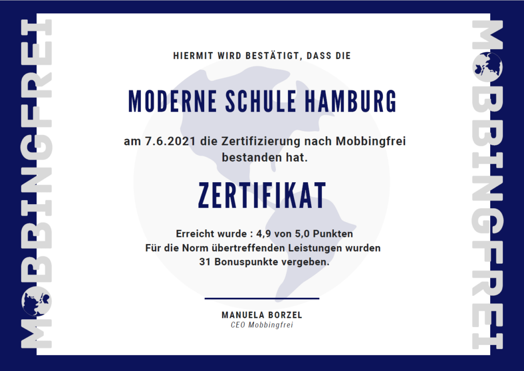 Zertifikat Mobbingfrei Moderne Schule Hamburg